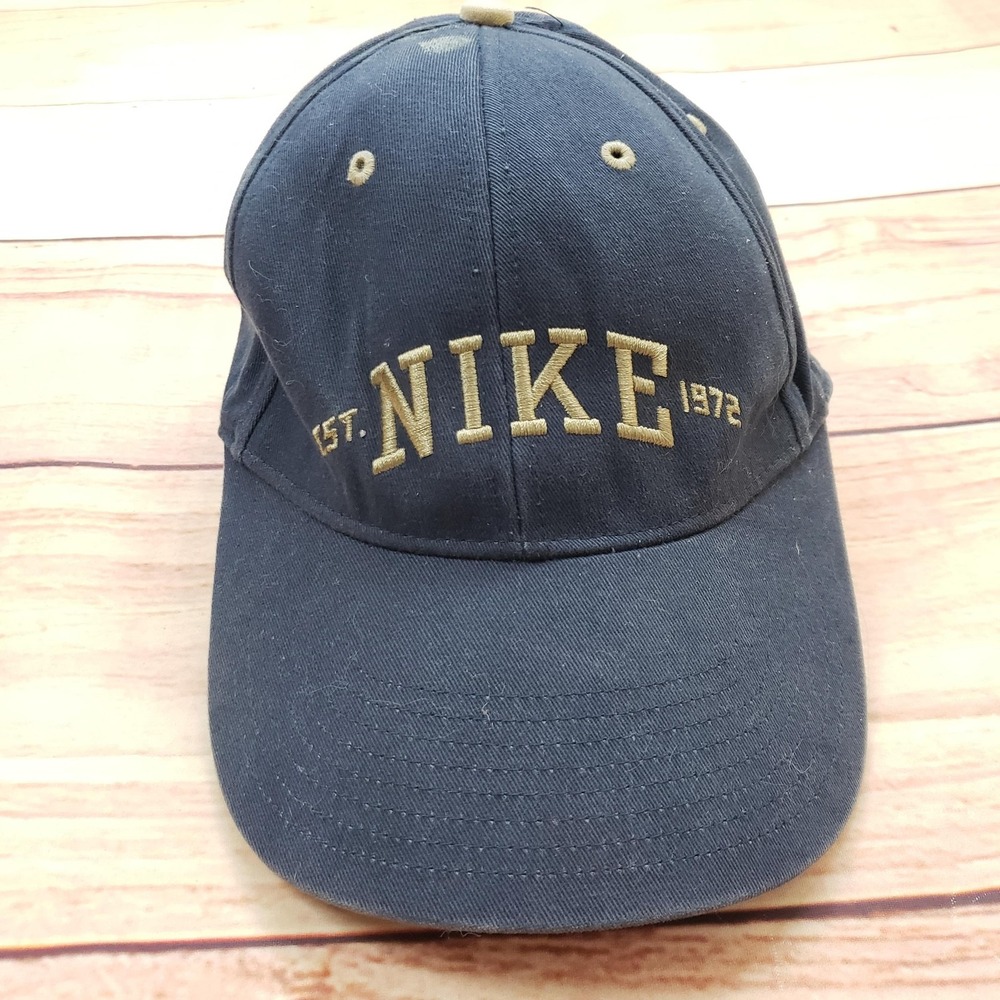 Nike Hat Cap Strap Back Mens One Size Navy EST 1972 Embroidered Logo Cotton
